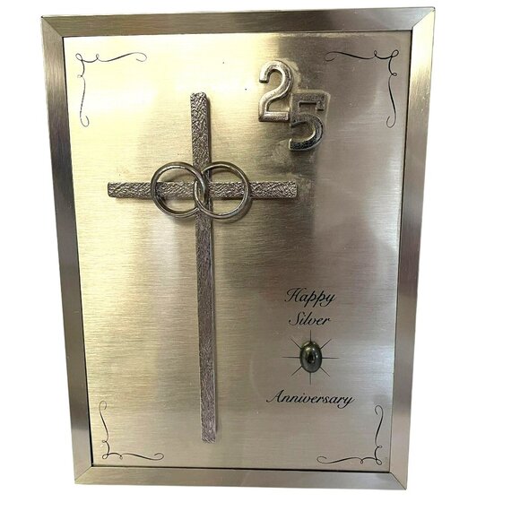 Furtado 25th Happy Silver Anniversary Musical Frame With Cross Giveaways Gray Me - Picture 2 of 16